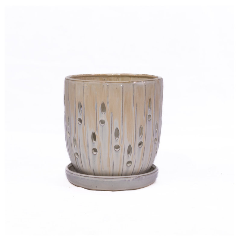 Pot à fleurs brun et blanc antique en céramique pour patio, jardin, rebord de fenêtre, et plus encore (2 pièces)