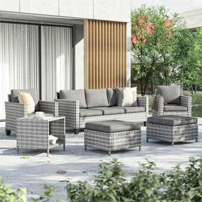 Regi 5 - Person Patio Wicker Conversation Set with Cushions and Rocking Swivel Chairs