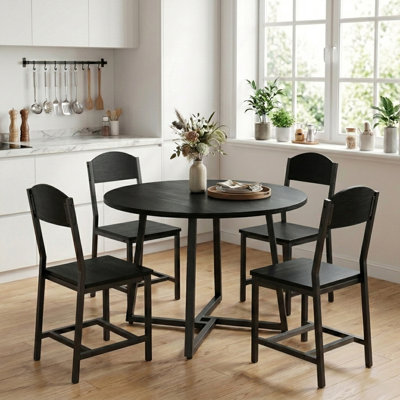 Ensemble de table de salle à manger industrielle 5 pièces, table de cuisine ronde en bois de 43 po avec base en métal en forme de X et 4 chaises de salle à manger robustes