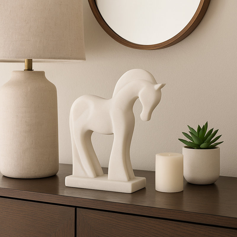 Contemporary Horse Sculpture Statue - Decorative Objects For Home And Coffee Table Decor - Stylish Figurines And Statues For Console Table Decor - 12", White