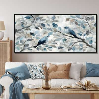 Birds Love Under A Blue White Orchid Tree Garden - Art encadré, décoration murale nature bleue