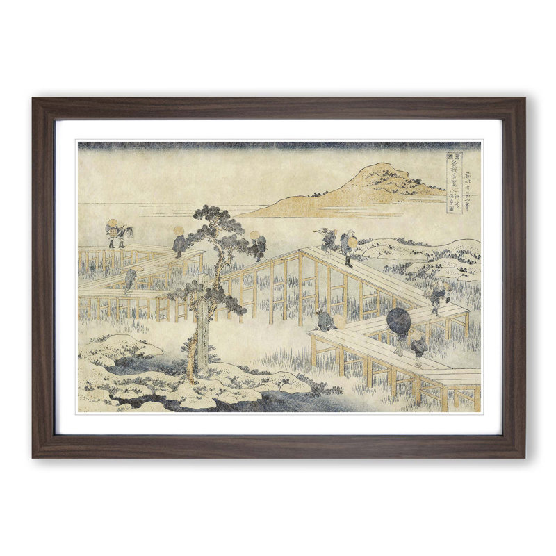 Ancient View Of Yatsuhashi In Mikawa Province by Katsushika Hokusai - Single Picture Frame Painting, Walnut Framed
