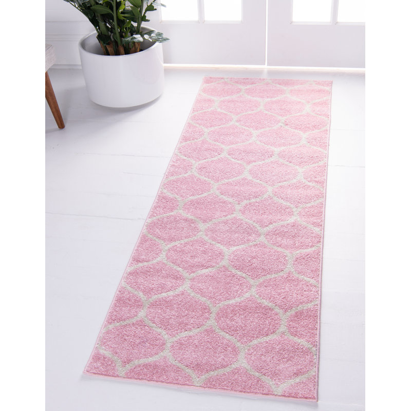 Tapis géométrique Llanet, Tapis de couloir 2 pi x 6 pi 1 po, Rose