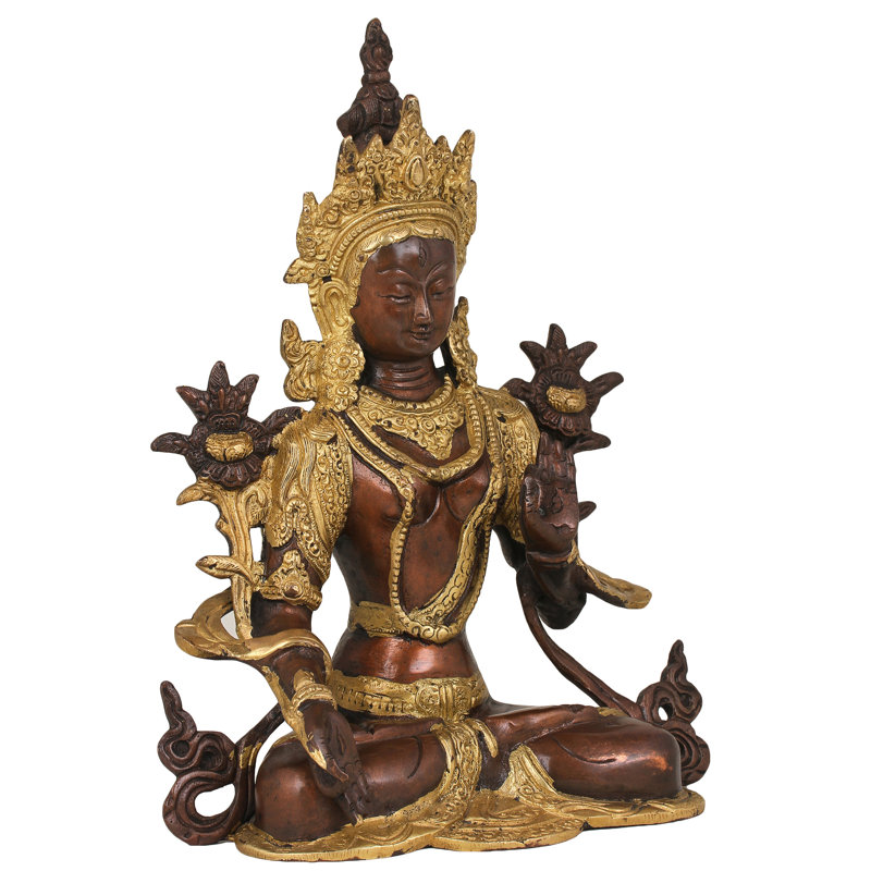 Statue de divinité bouddhiste, Brun / or
