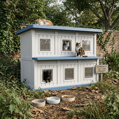 Two-story Outdoor Cat Shelter With Platform, Weatherproof Resin Feral Cat House