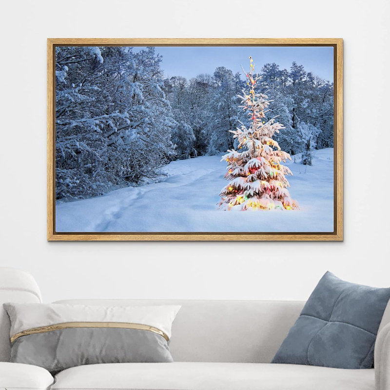 Christmas Holiday Celebration Graphic Art, 24" H x 36" W, Natural Floater Framed