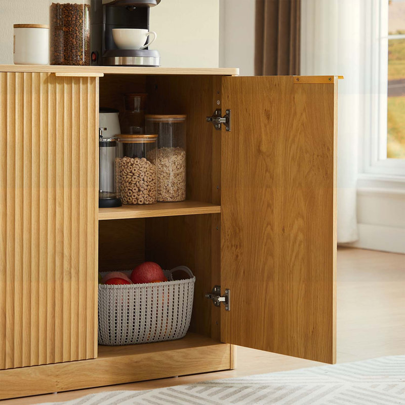 Modern Wavy Sideboard with Curved Design and Ample Storage,Perfect for Living Room, Natural