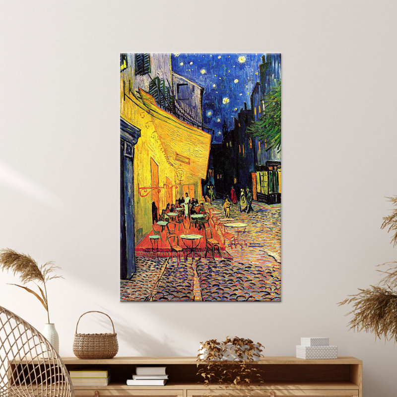 Reproduction d'art sur toile imprimée: Van Gogh Cafe Terrace Night Starry Sky Decor, 1P WhiteFramedCanves