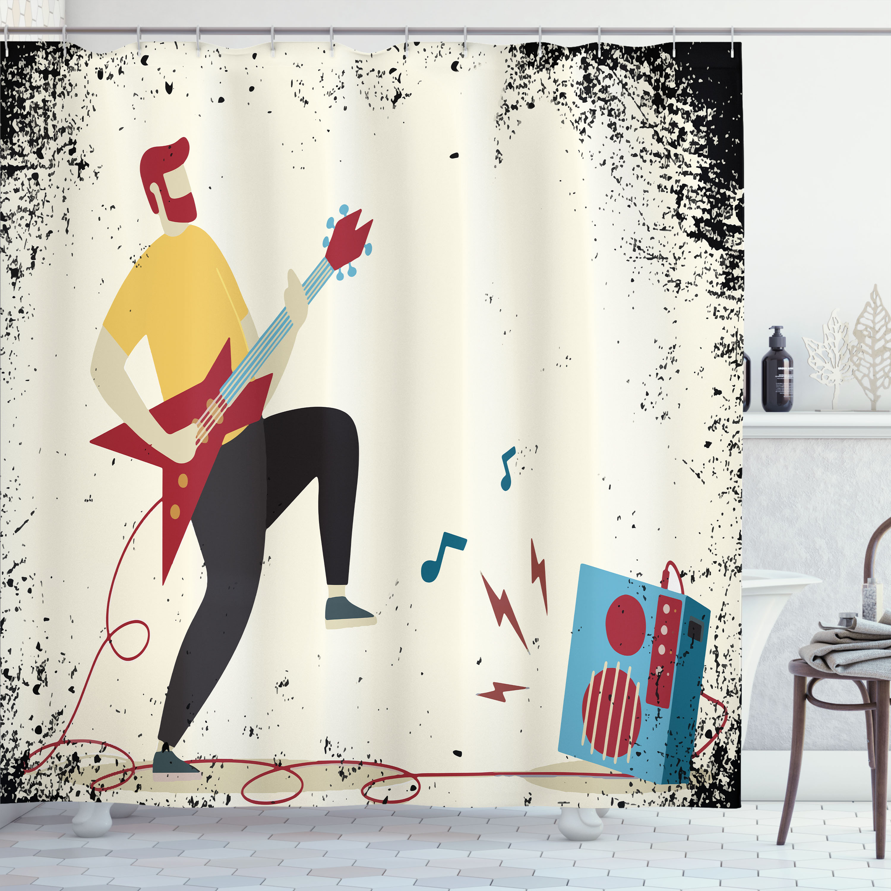 Dakota Fields Rock and Roll Shower Curtain Young Man Performing Ivory