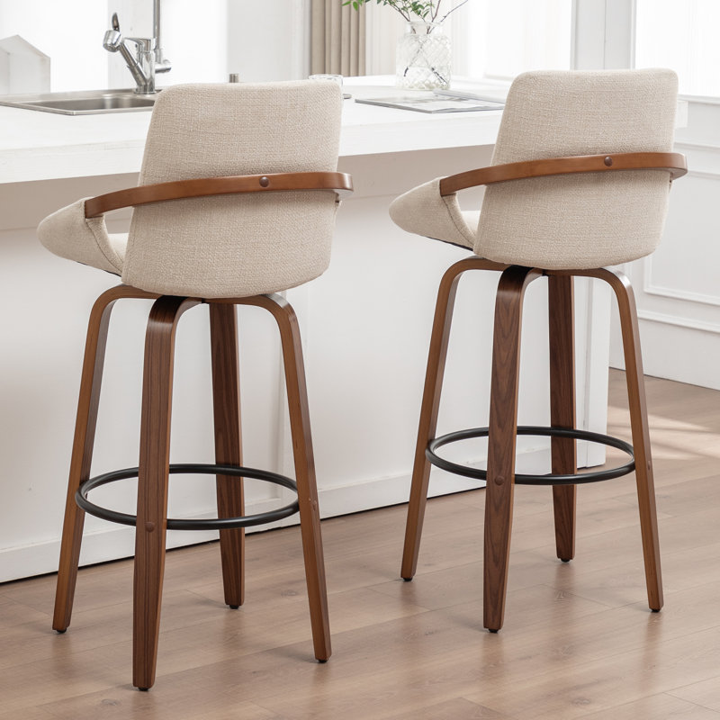 Carruth Swivel Upholstered Counter&Bar Stool, Beige, Bar Stool (30" Seat Height)