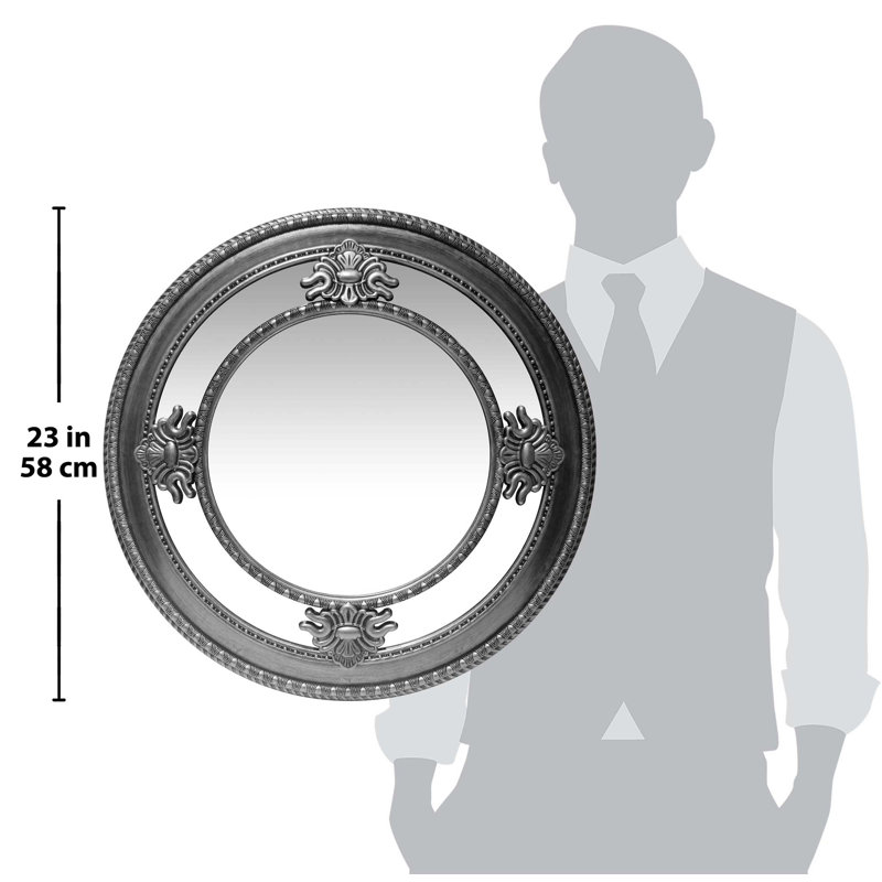 Miroir mural rond de 23 po en plastique Zayac, Argent antique