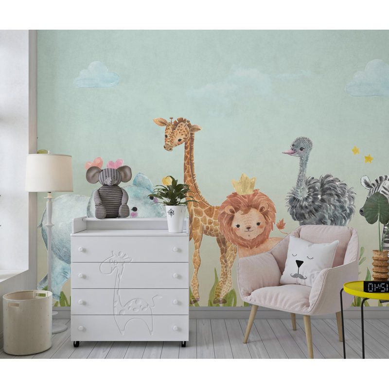 Papier peint safari, animaux, enfants, L 114 po x l 172 po