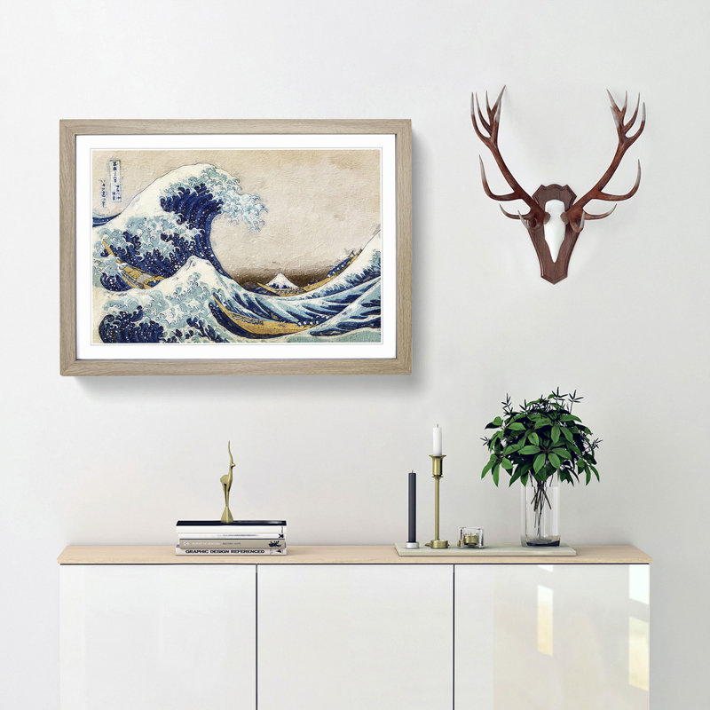 A Great Wave of Kanagawa by Katsushika Hokusai - Picture Frame Painting Print, 36cm H x 48cm W x 2cm D, Oak Framed