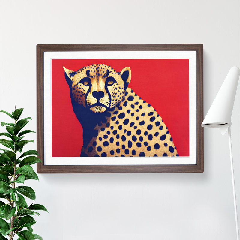 Elegant Cheetah - Single Picture Frame Painting, 25cm H x 34cm W x 2cm D, Walnut 