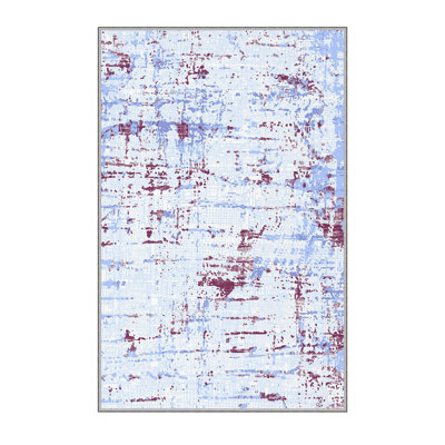 Tapis bleu / rouge en polyester tissé à la machine à motif abstrait Nickolai