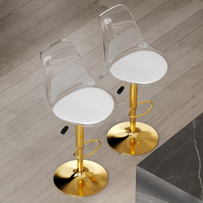 Modern Bar Stools Set Of 2, Adjustable Counter Height Bar Stools With Back For Kitchen & Bar, Gold