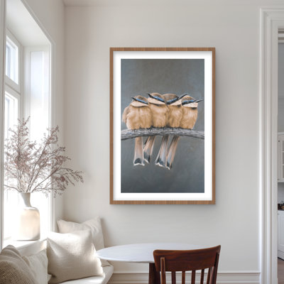 Four Birds on a Branch - Framed Matted Print for Home Decor