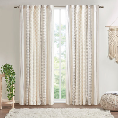 Panneau de rideau en coton avec rayures et doublure en chenille pour plus d'intimité et de contrôle de la lumière, parfait pour toute pièce