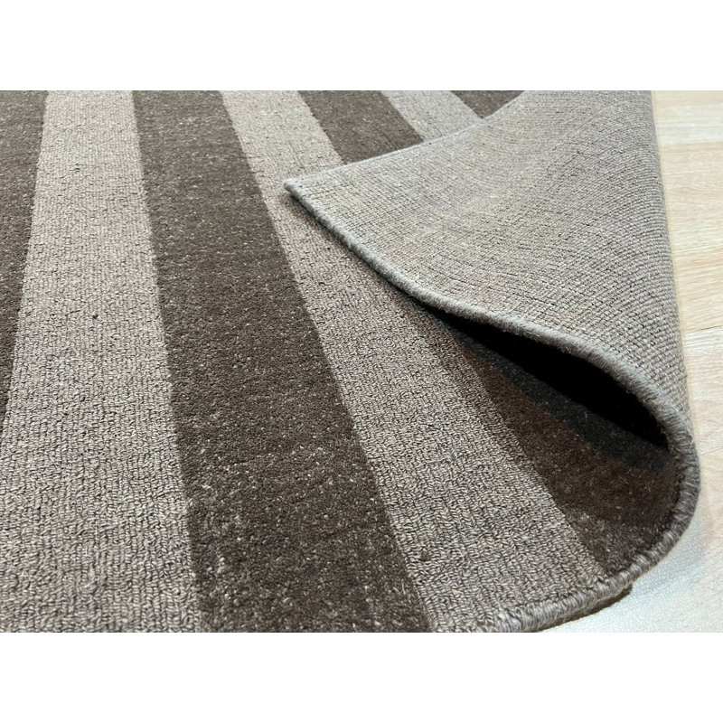 Gray Hand-Knotted Wool Subtle Striped Texture Modern Geometric  Contemporary Carpet Rug, 10' x 14'