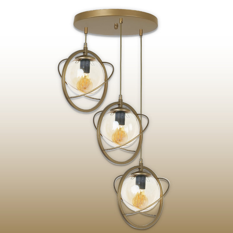 Luminaire suspendu sphère en métal à hauteur réglable 3 lumières, Ancien, Transparent
