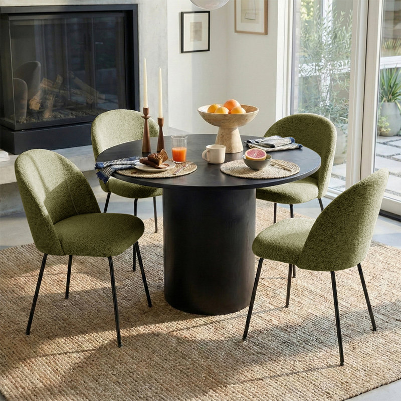 4 - Person Dining Table Sets With Round Table & 4 Upholstered Tweed Chairs, Green