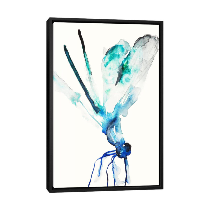 «Blue and Green Dragonfly», reproduction sur toile, H 26 po x l 18 po x P 1,5 po, Toile avec cadre noir, Pas de tapis