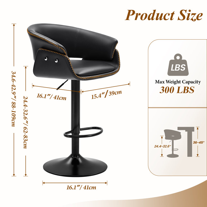 24"-32" Swivel Adjustable Height Upholstered Low Back Bar & Counter Stool , 1, Black