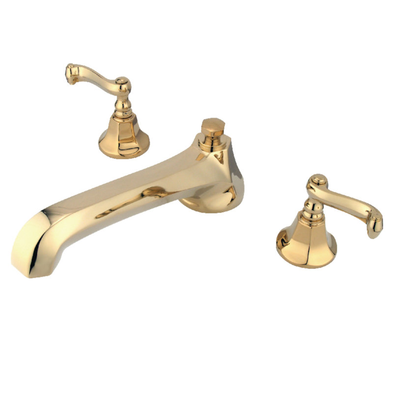 Kingston Brass Two-Handle 3-Hole Deck Mount Roman Tub Faucet, Polished Brass