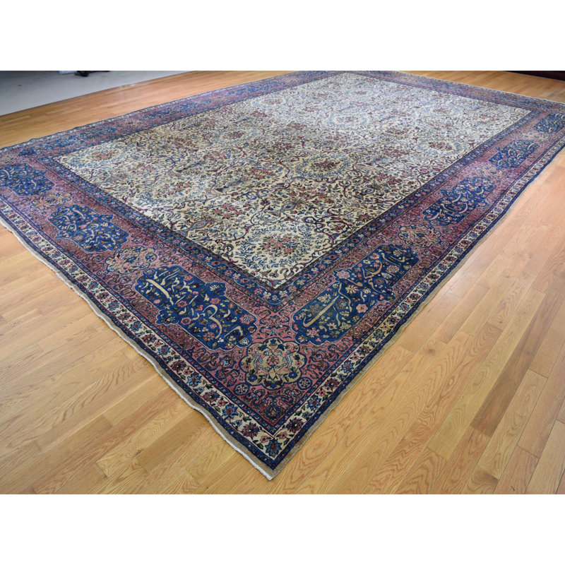 Tapis surdimensionné en laine noué à la main 13 pi 5 po x 19 pi 8 po Kerman