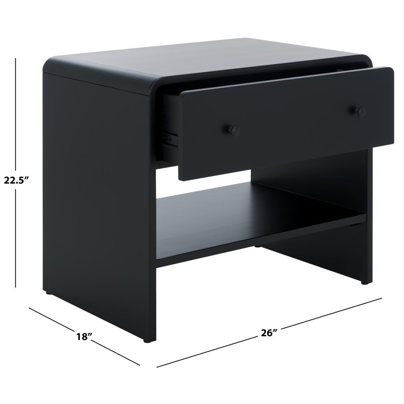 Haydriana 1 Drawer Wood Nightstand, Black