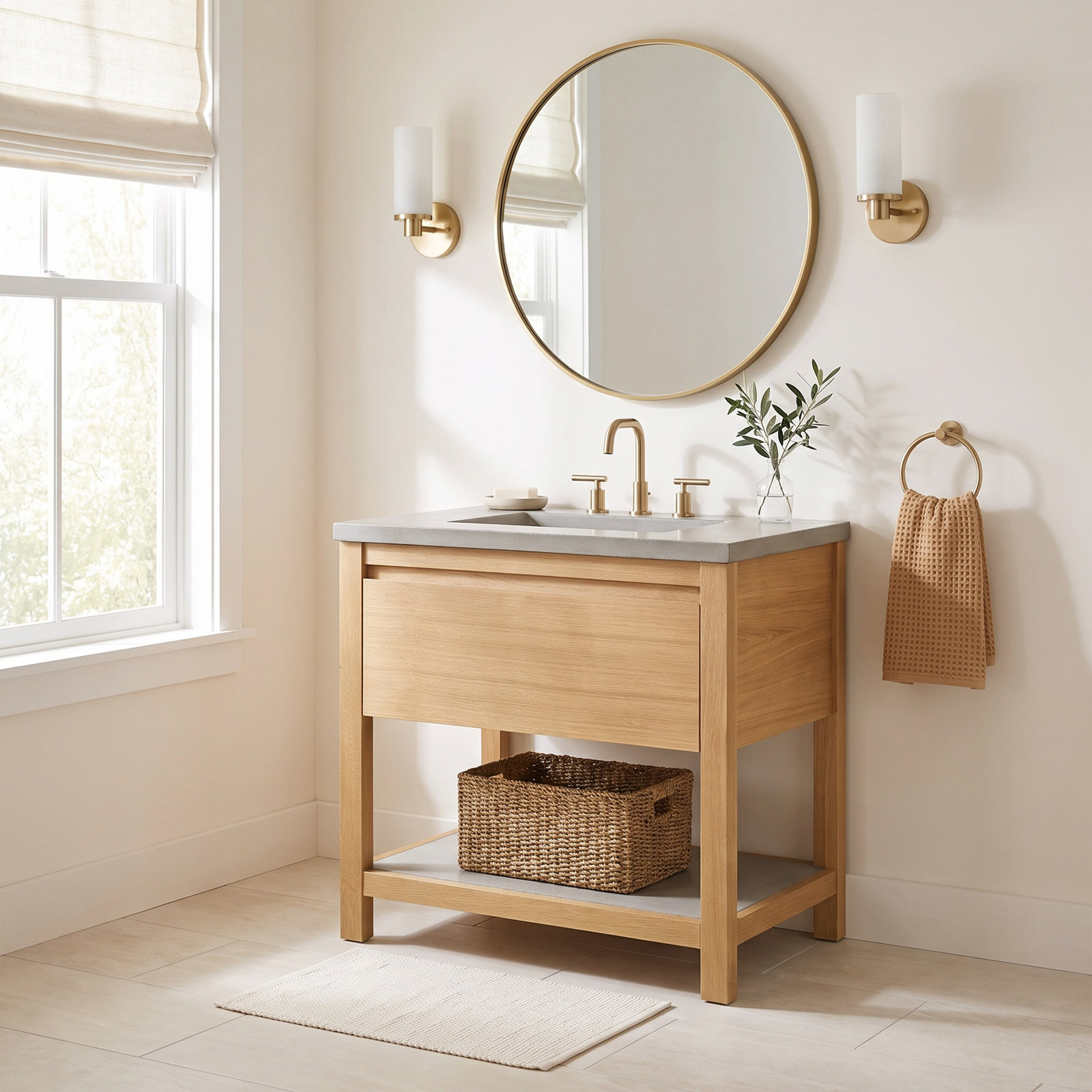 Solace 31" Single Bathroom Vanity, Sunrise Oak, Ash, Ash