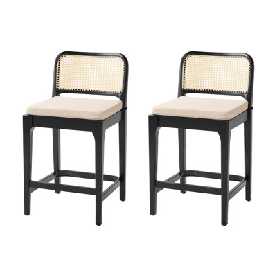 Tabouret de comptoir à hauteur de comptoir avec dossier en rotin Jaime Coastal