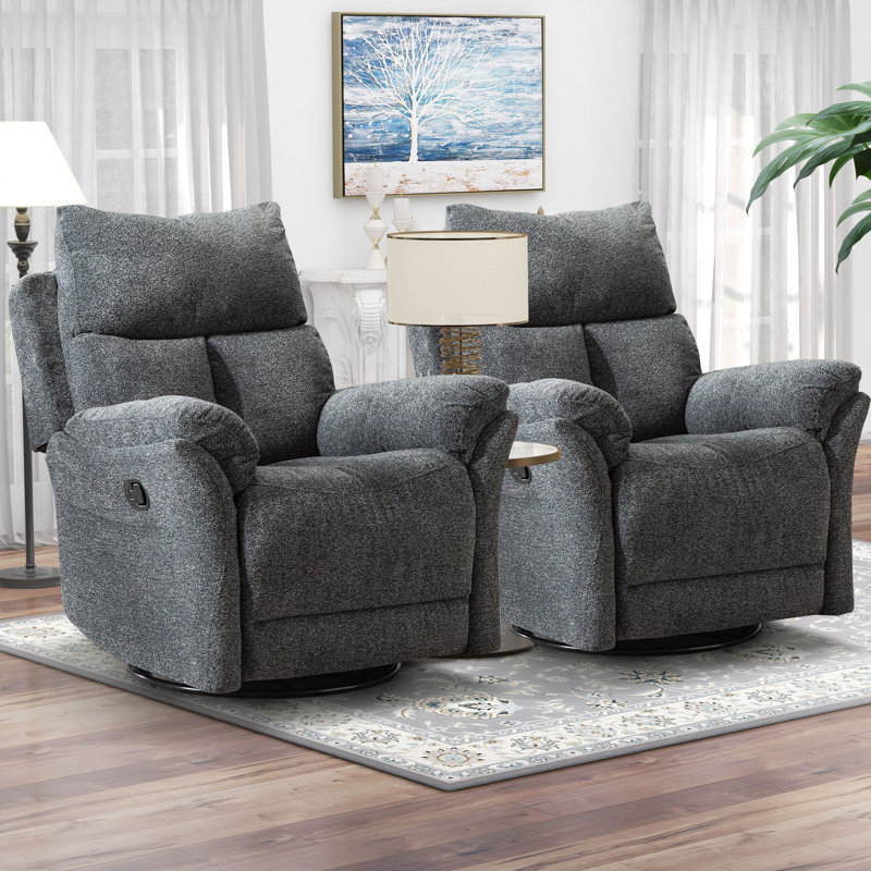 Henriane 33.5'' Wide Modern and Upholstered Manual Swivel and Rocker Standard Recliner  (Set Of 2), Dark Gray