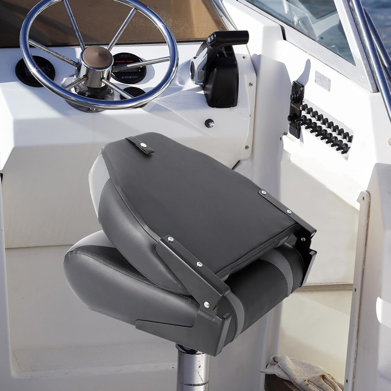 Set of 2 Folding Boat Seats, High Back Waterproof Marine Seats with Thick Sponge Padding and Hinges for Fishing Boats, Jon Boats and Speedboats