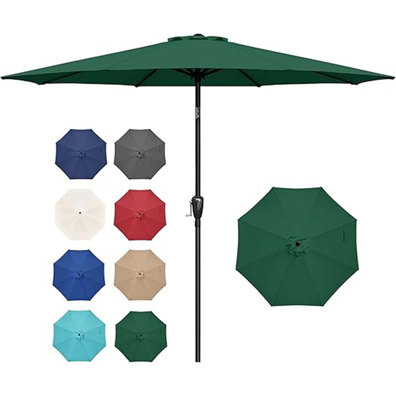 Parasol de table de marché extérieur avec bouton inclinable, manivelle et 8 nervures robustes pour le jardin, la terrasse, la pelouse, la cour et la piscine
