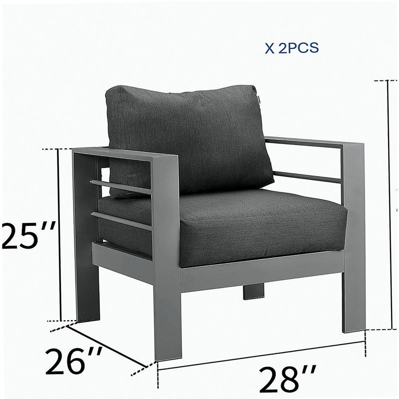4-Piece Modern Aluminum Patio Conversation Set,  4-Seat Outdoor Sofa with  Thick Dark Gray Cushions & Gray Frame and Coffee Table