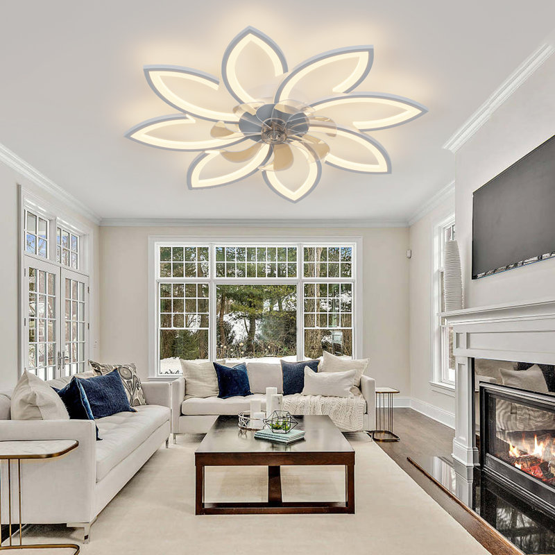 Falana 35" 7 - Blade Dimmable LED Flush Mount Ceiling Fan with Remote Control and APP, White