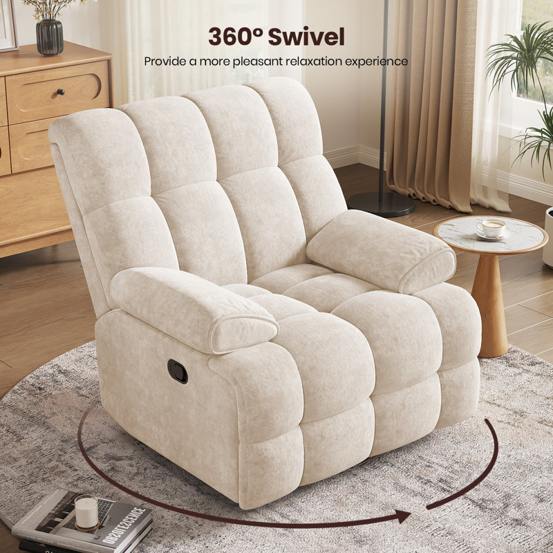 38.19" Wide Chenille Modern Upholstered Manual Swivel Recliner, Standard Recliner, Widened Width, 360° Swivel and Tuxedo Armrests