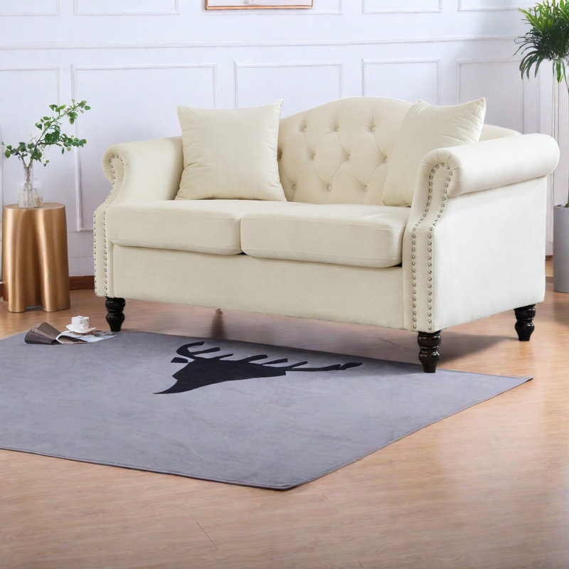 Canapé compact en velours de 57 pouces avec causeuse Chesterfield