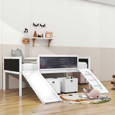 Bludov Twin Loft Bed with Two Storage Boxes, Chalkboard and Slide by Harriet Bee