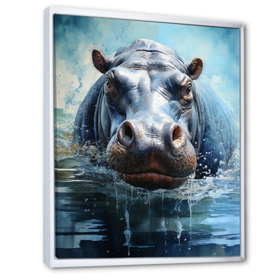 Grey Powerful Hippo Waters Reflect III - Hippopotamus Wall Art