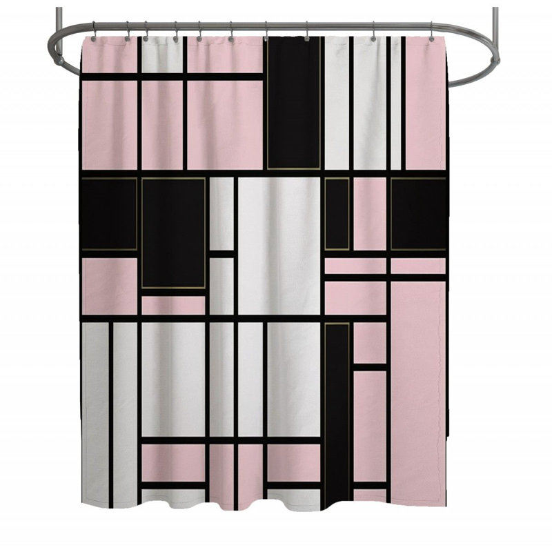 Rideau de douche Mondrian - Décoration géométrique de salle de bain, H 93 po x l 70 po