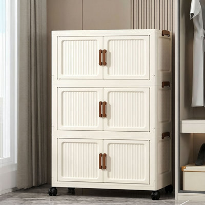 Bacs de rangement modulaires empilables de 67 QT avec couvercles, contenants de rangement à roulettes avec couvercles, bacs de rangement pliables à tiroirs pour vêtements, tiroirs de rangement pour chambre ou dortoir, crème (paquet de 3)
