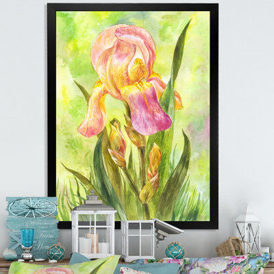 Rose et jaune fleur d'iris II - art mural traditionnel sur toile
