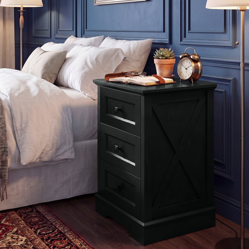 Farmhouse 3 Drawer Bedroom Dresser, Wood Tall Chest of Drawers, Closet Storage for Bedroom, Black