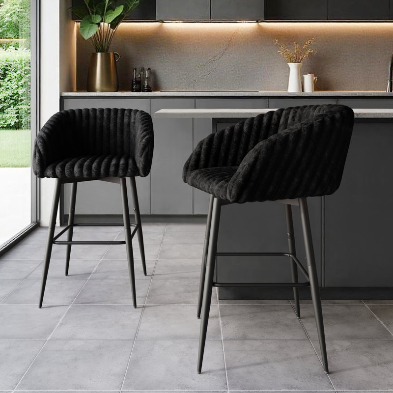 BLACK METAL SWIVEL COUNTER CHAIR IN BLACK VELVET, Black