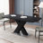 Modern Stretchable Square Dining Table With Printed Black Marble Table Top And MDF X-Shape Table Legs And Metal Base-732818412-715202739