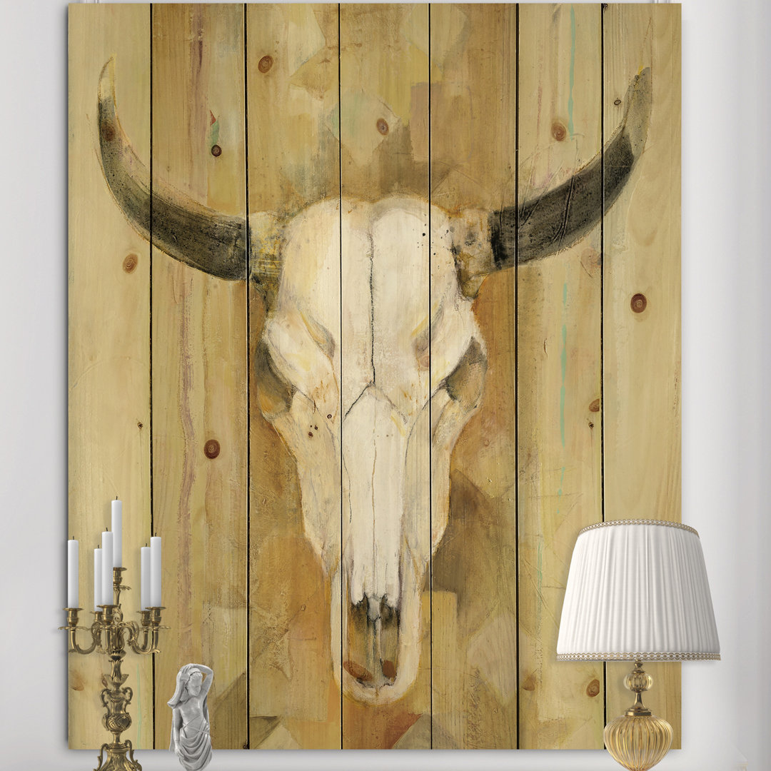 His Southwest Bones - Gold Wildlife Print on Natural Pine Wood East Urban Home