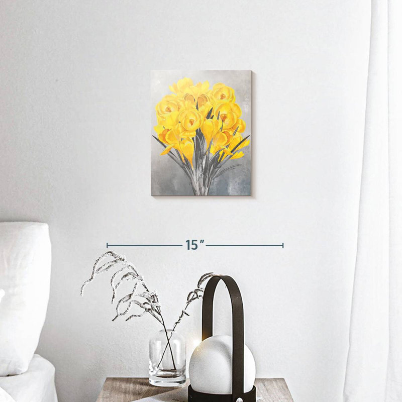 Motif floral jaune sur toile, H 10 po x l 8 po x P 1 po