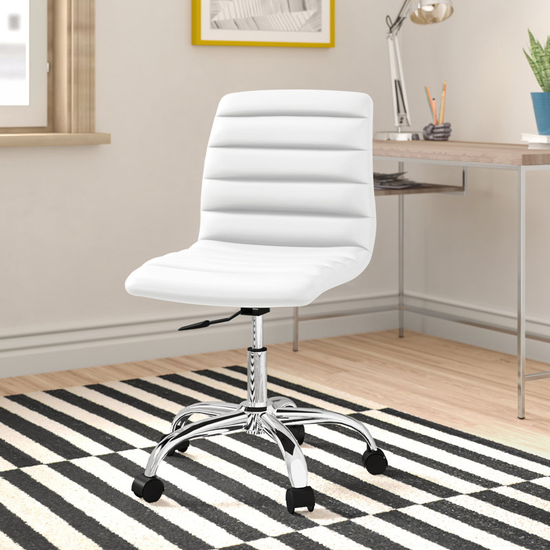 Cream Channel Tufted Armless Swivel Office Chair with Metal Base